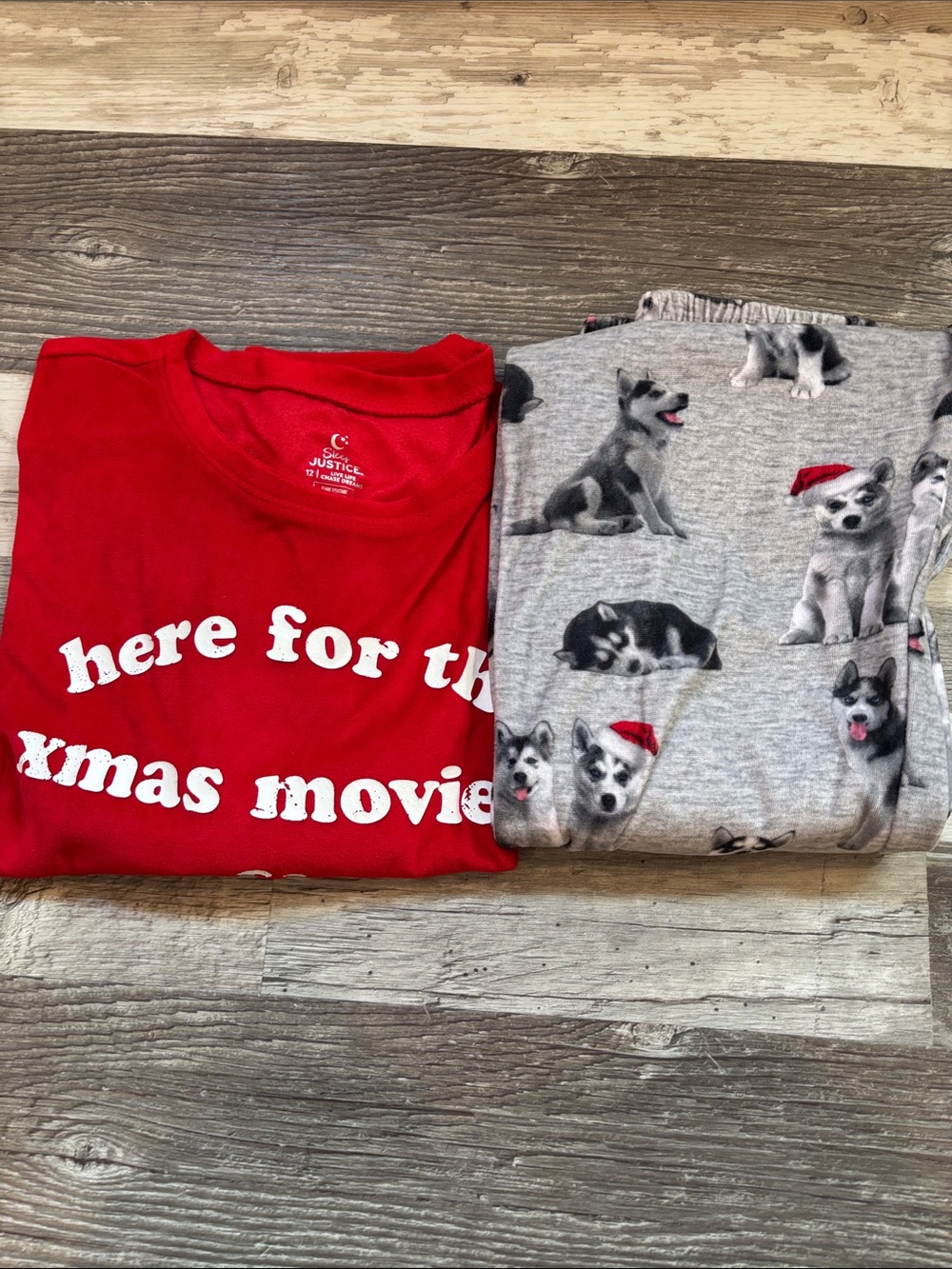 Justice Red Top with Gray Puppy-Print Pajama Set